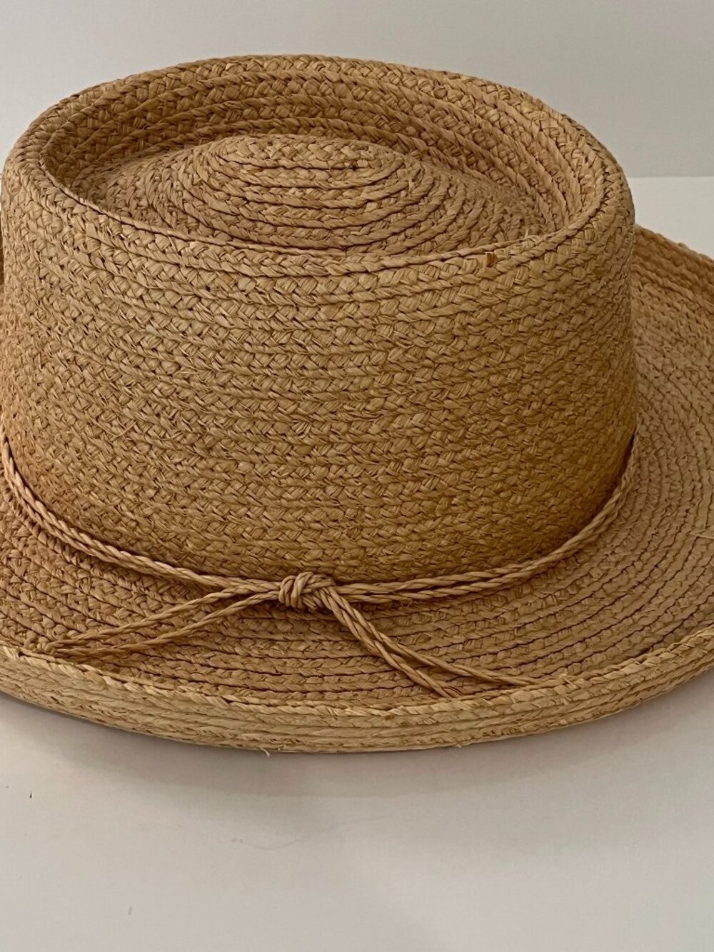 GIGI PIP Natural Wheat Straw Fedora Hat Wide Brim Braided Ties Size 57 S/M ~ EUC